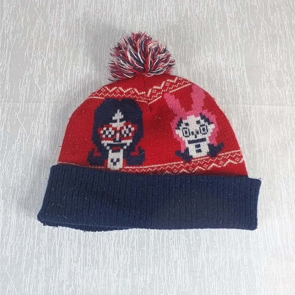 Bob's Burgers Beanie Hat One Size Knit Red Blue 8 Bit